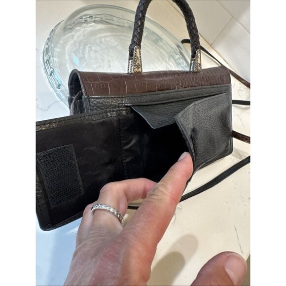 Brighton Crossbody Organizer Purse/Wallet Leather Brown And Black Alligator - Picture 16 of 16